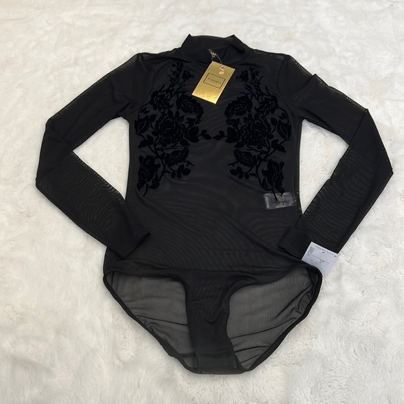 Ayanapa mesh bodysuit with crushed velvet floral design NWT - Picture 3 of 14